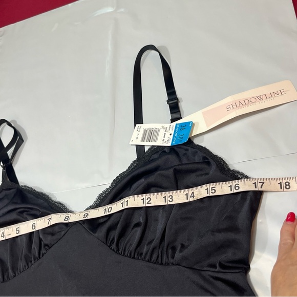NEW BLACK Nylon Full Slip DRESS, SHADOWLINE 36/30" adjustable Straps Lace 1990s - Picture 7 of 12